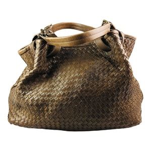 VALENTINA Brown genuine Leather Woven leather bag purse tote hobo Italy